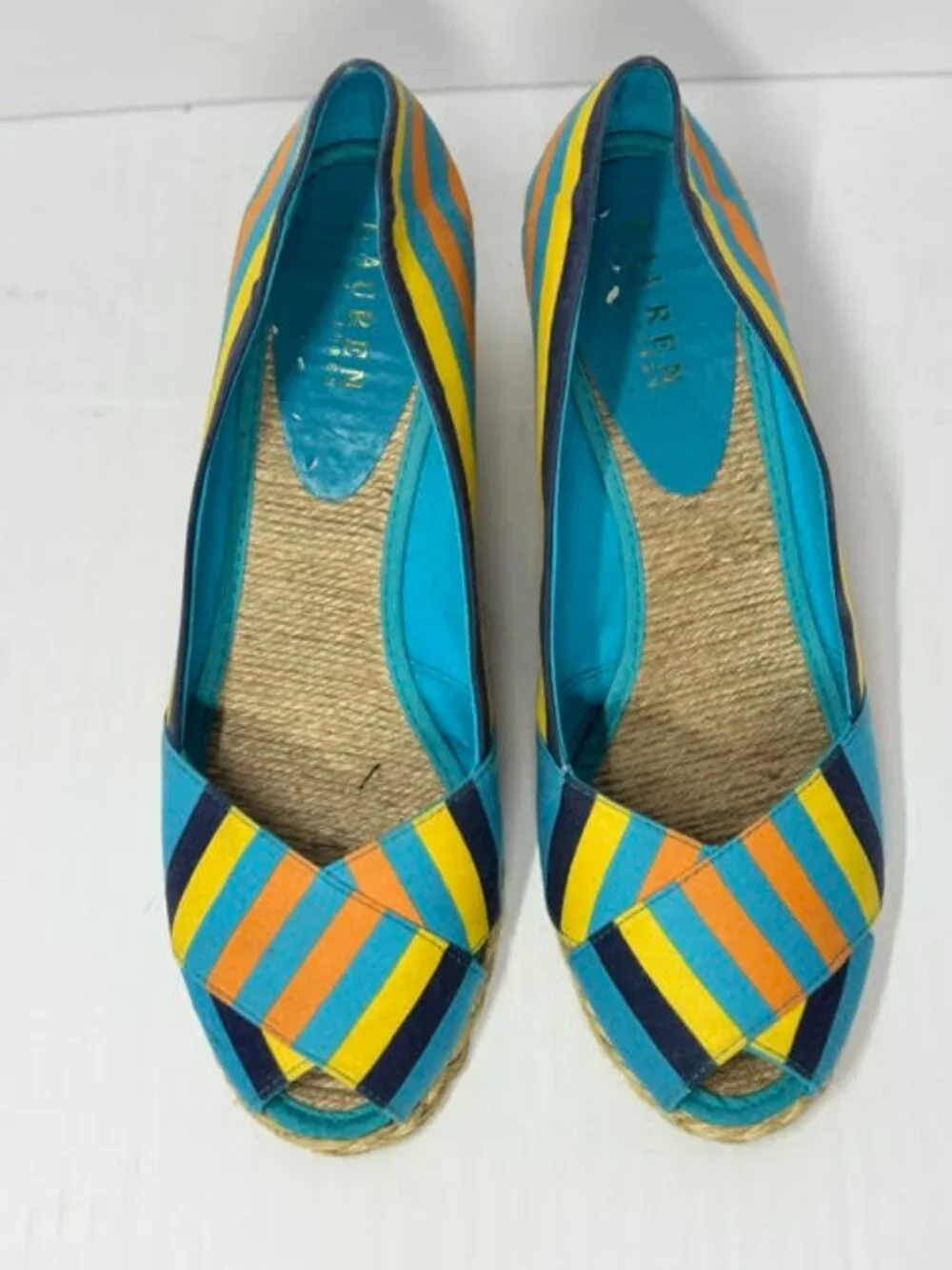 Lauren Ralph Lauren Striped Espadrille Wedge Peep Toe Shoes Women’s Size 11